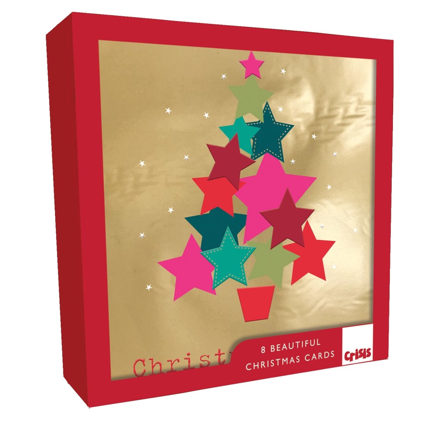 Box Of 8 Charity Christmas Cards Supporting Crisis Star Christmas Tree Design