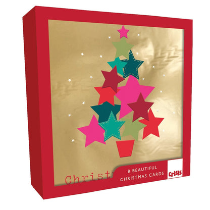 Box Of 8 Charity Christmas Cards Supporting Crisis Star Christmas Tree Design