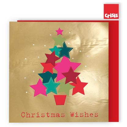 Box Of 8 Charity Christmas Cards Supporting Crisis Star Christmas Tree Design