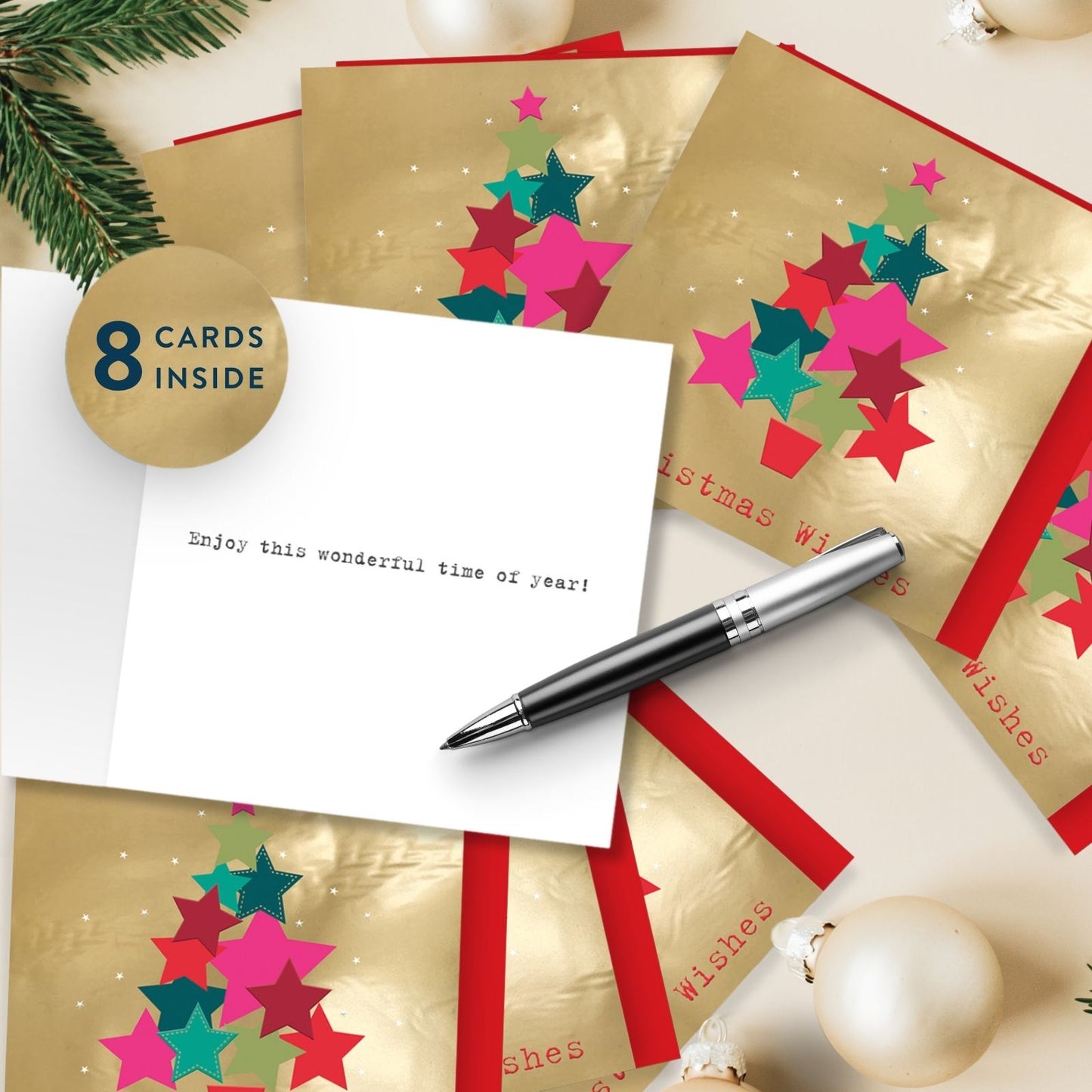 Box Of 8 Charity Christmas Cards Supporting Crisis Star Christmas Tree Design
