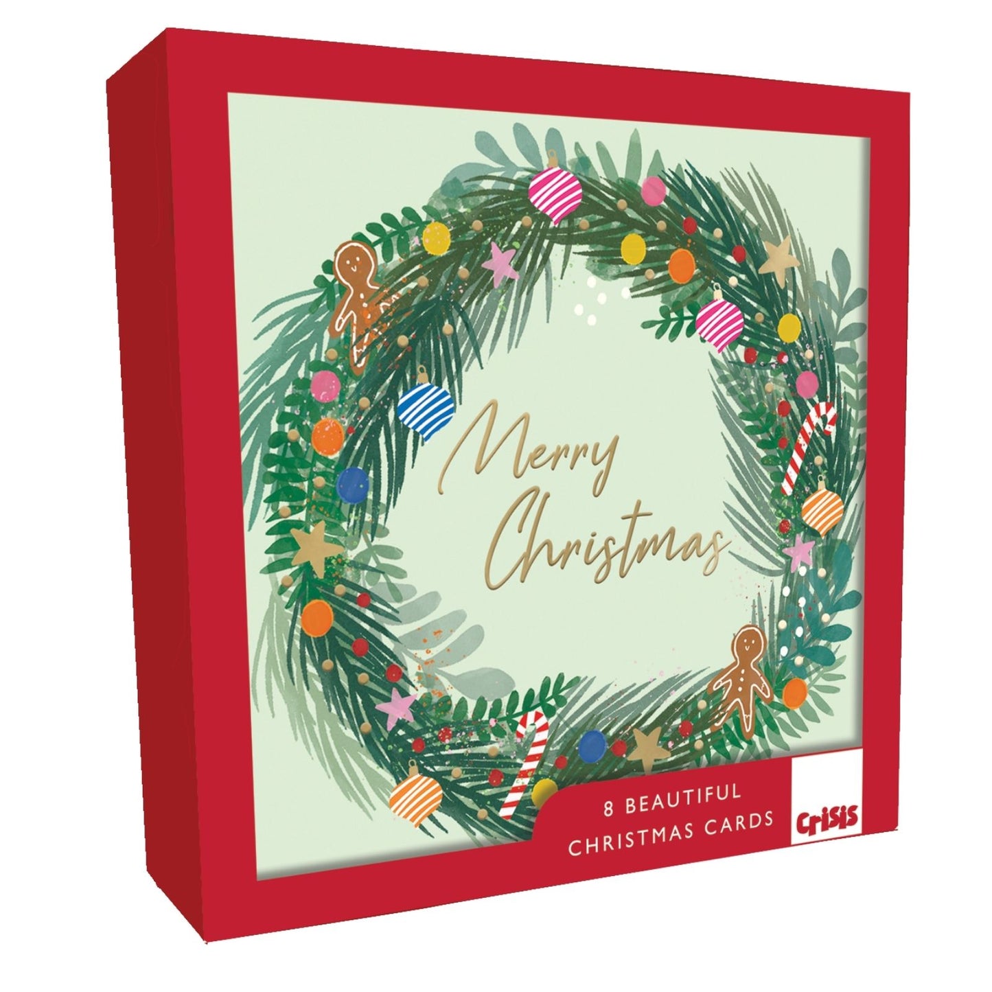 Box Of 8 Charity Christmas Cards Supporting Crisis Festive Wreath Design