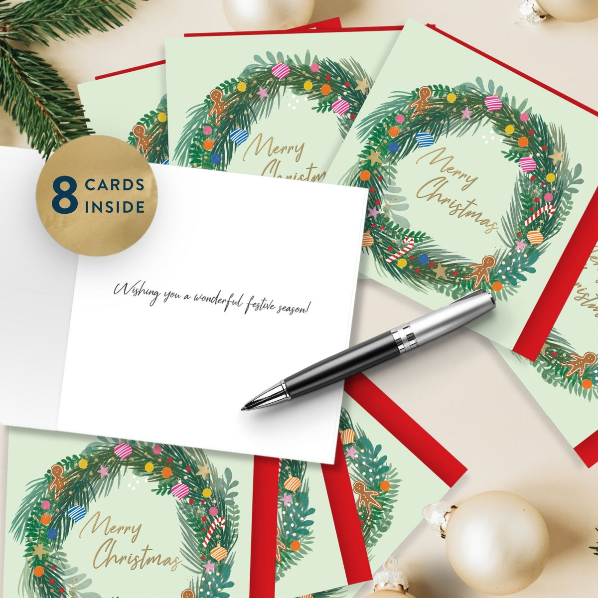 Box Of 8 Charity Christmas Cards Supporting Crisis Festive Wreath Design