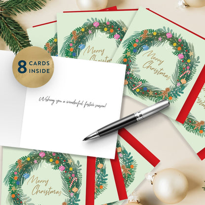 Box Of 8 Charity Christmas Cards Supporting Crisis Festive Wreath Design