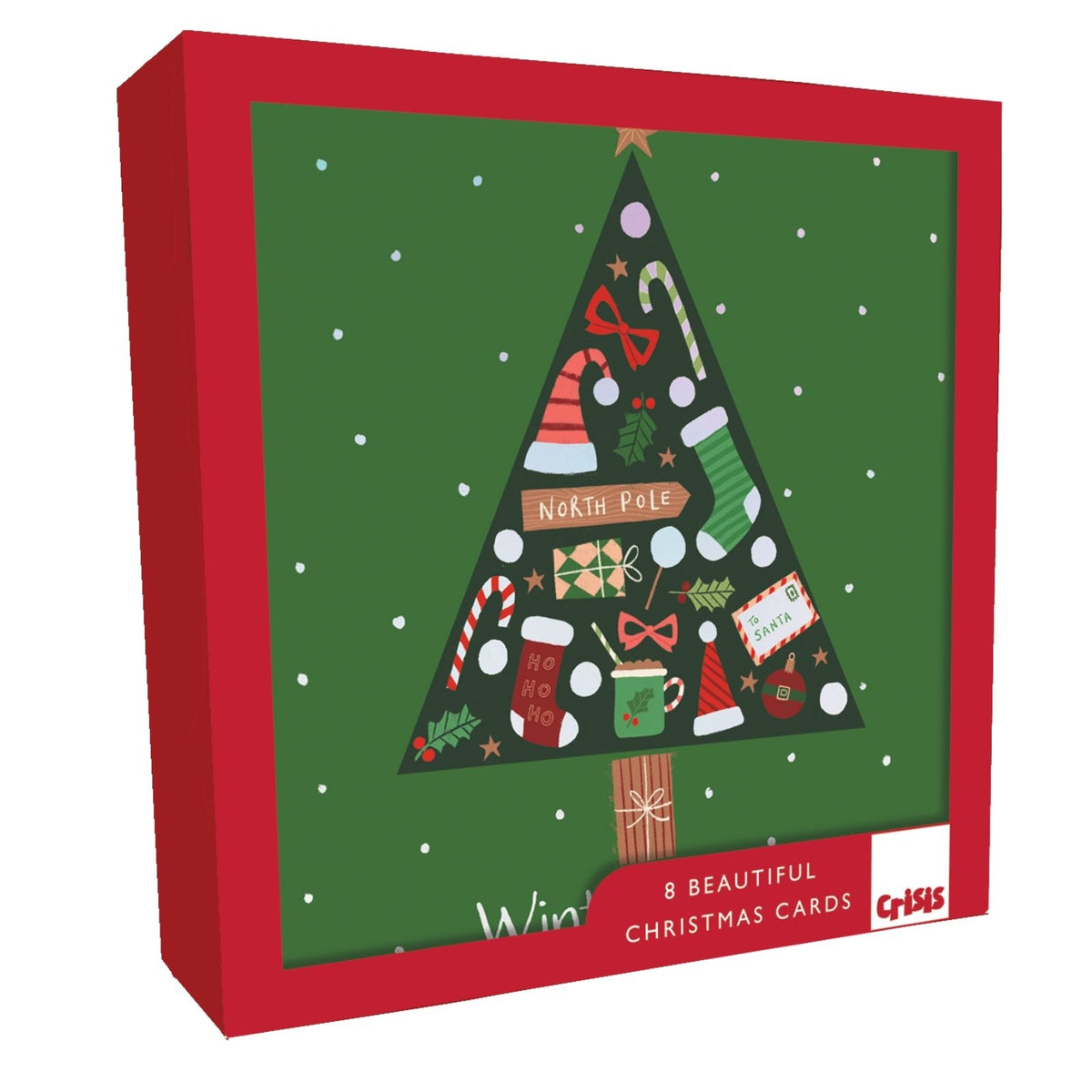 Box Of 8 Charity Christmas Cards Supporting Crisis Santa Icons In Tree Design