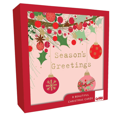 Box Of 8 Charity Christmas Cards Supporting Crisis Bauble Garland Design