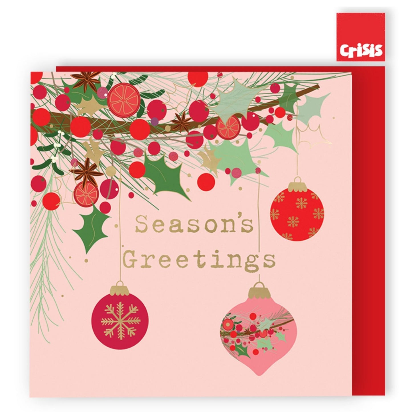 Box Of 8 Charity Christmas Cards Supporting Crisis Bauble Garland Design