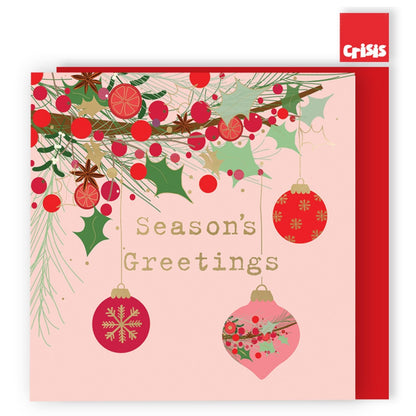 Box Of 8 Charity Christmas Cards Supporting Crisis Bauble Garland Design