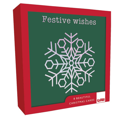 Box Of 8 Charity Christmas Cards Supporting Crisis Pink Snowflake Design