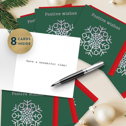 Box Of 8 Charity Christmas Cards Supporting Crisis Pink Snowflake Design