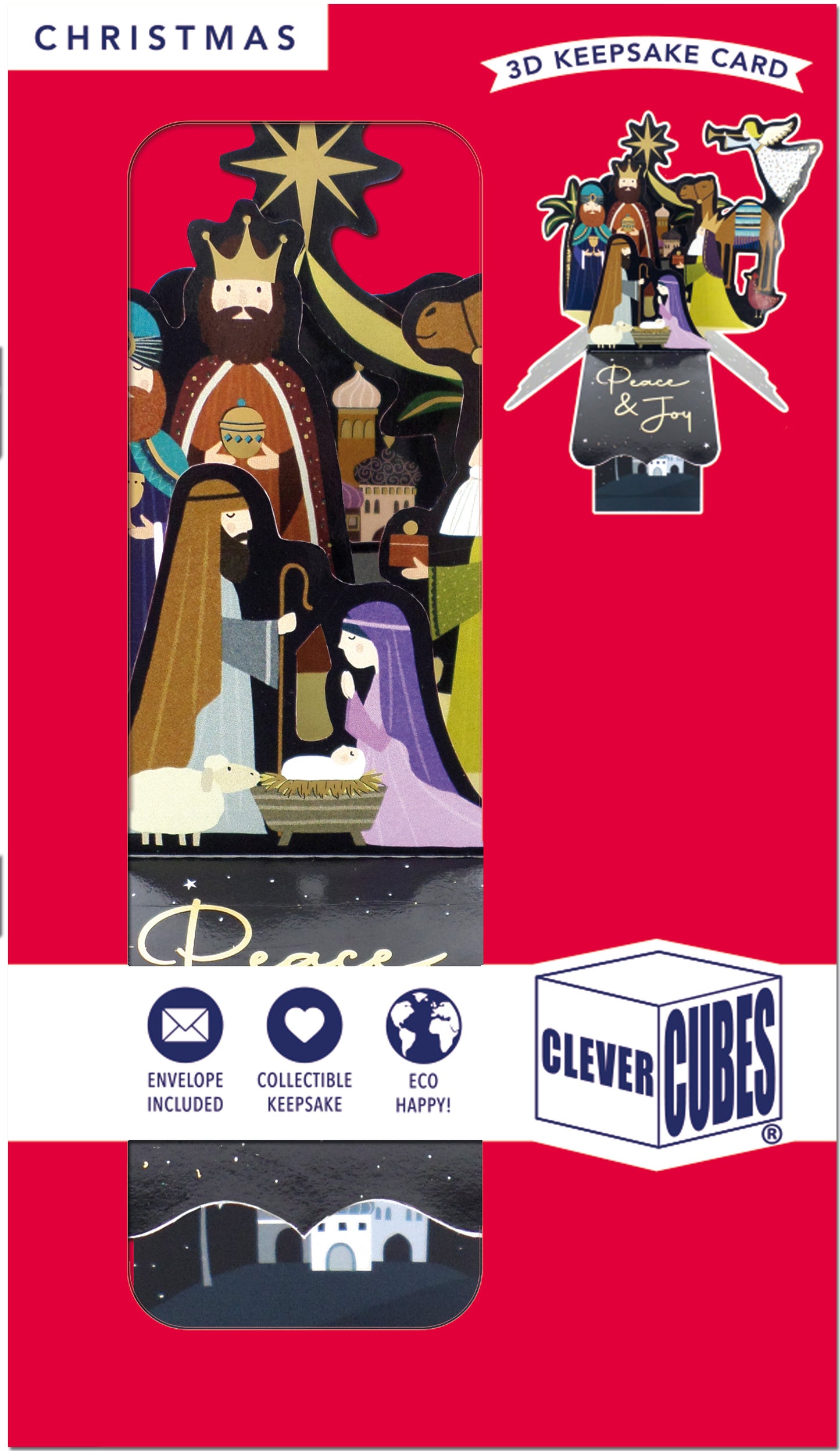 Clever Cubes Pop Up Nativity Peace & Joy Christmas Card 3D Xmas Card