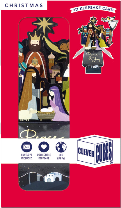 Clever Cubes Pop Up Nativity Peace & Joy Christmas Card 3D Xmas Card