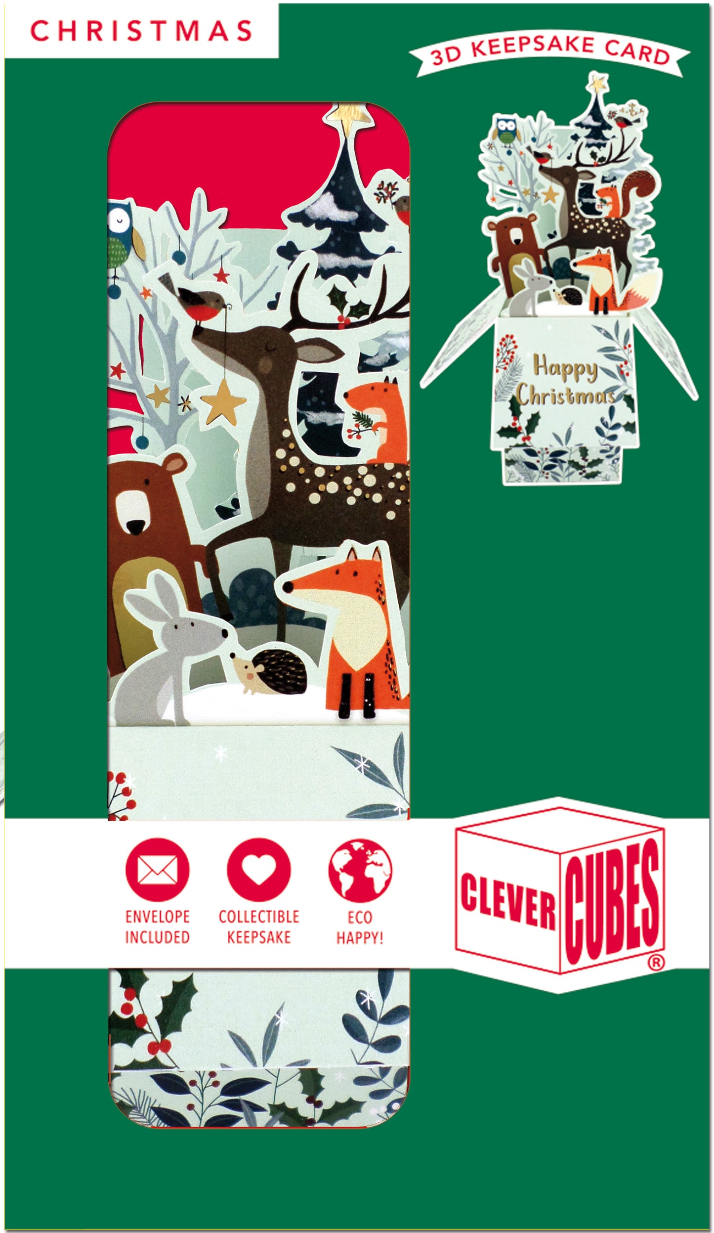 Clever Cubes Pop Up Magical Woodland Animals Christmas Card 3D Xmas Card