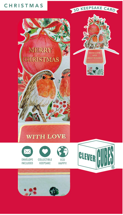 Clever Cubes Pop Up Red Robins Tweet-Tastic Merry Christmas Card 3D Xmas Card