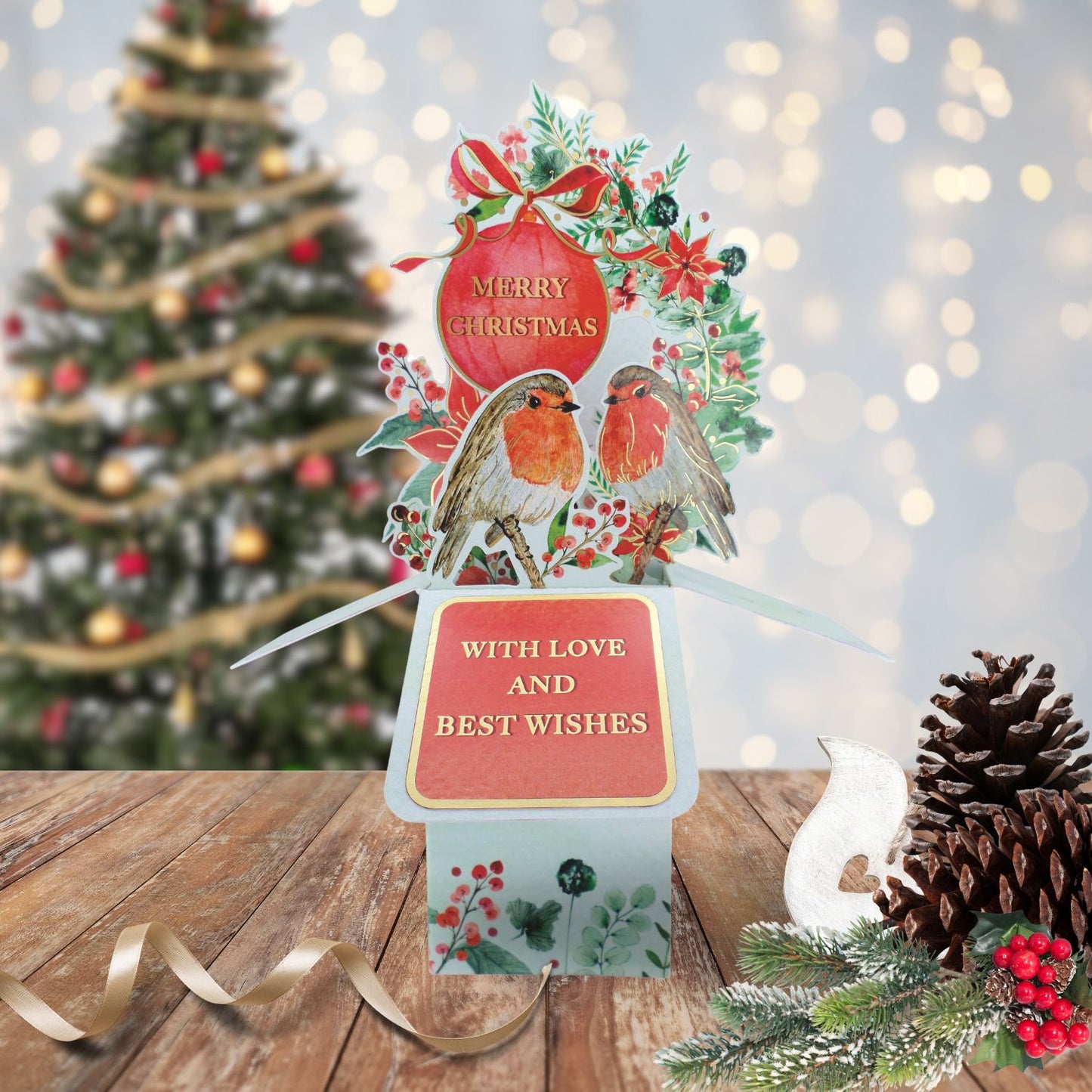 Clever Cubes Pop Up Red Robins Tweet-Tastic Merry Christmas Card 3D Xmas Card