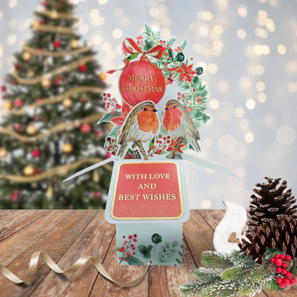Clever Cubes Pop Up Red Robins Tweet-Tastic Merry Christmas Card 3D Xmas Card