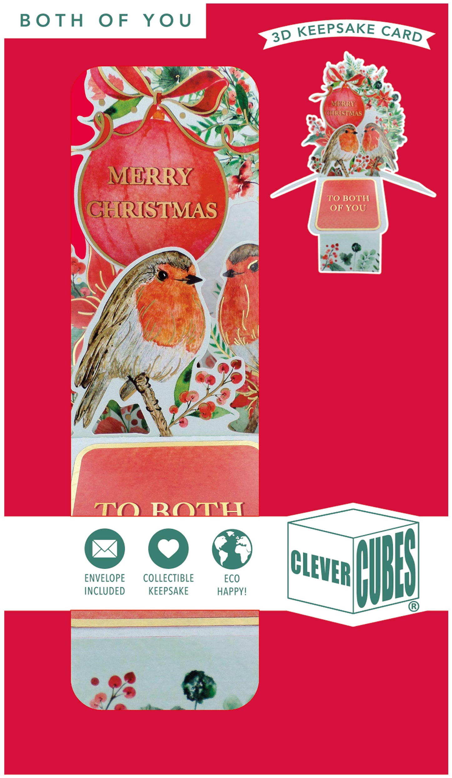 Clever Cubes Pop Up Both Of You Robins Merry Christmas Card 3D Xmas Card