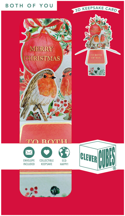 Clever Cubes Pop Up Both Of You Robins Merry Christmas Card 3D Xmas Card