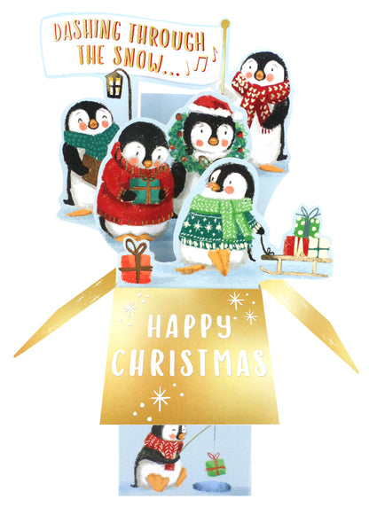 Clever Cubes Pop Up Happy Christmas Penguins Christmas Card 3D Xmas Card