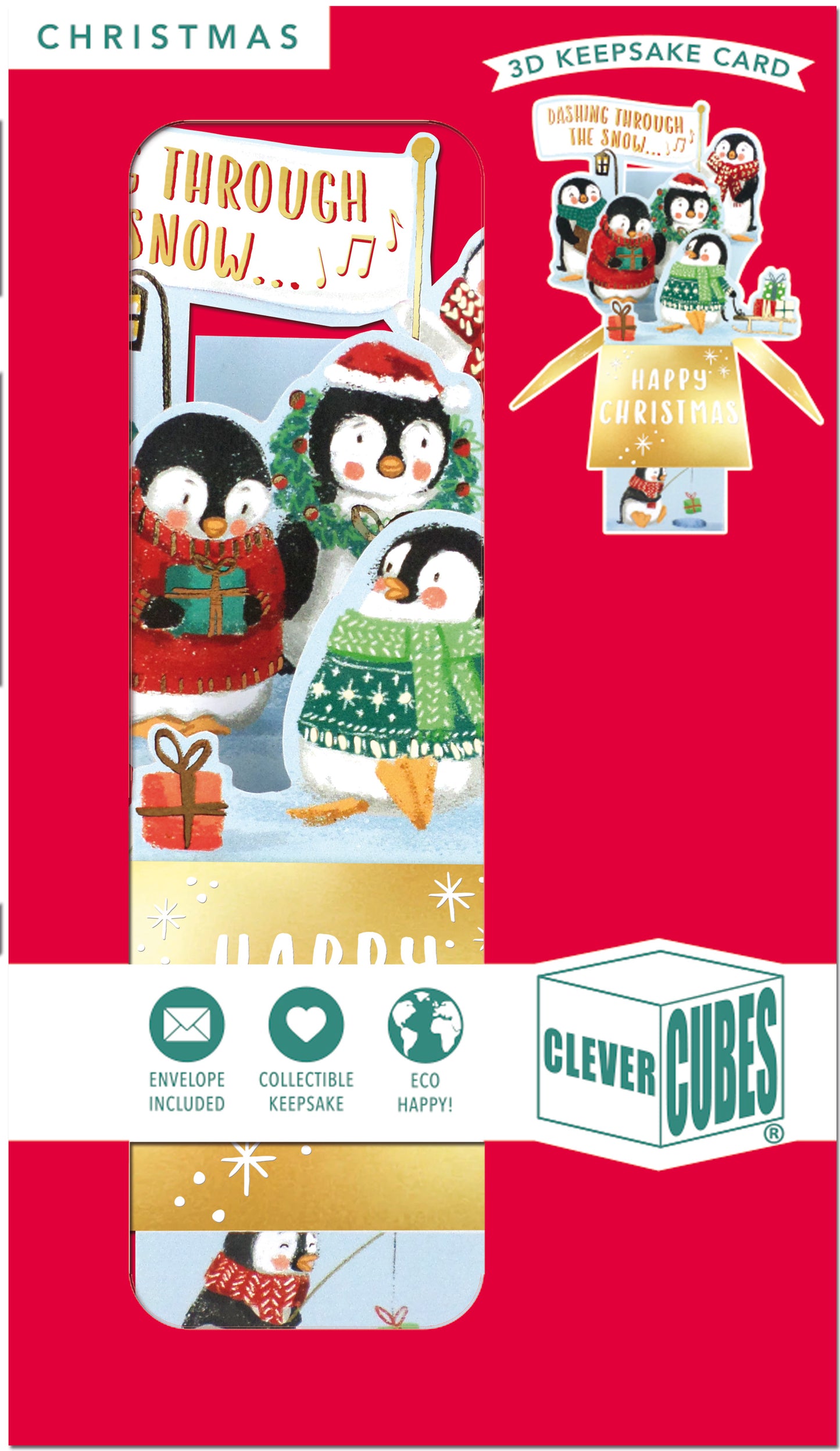 Clever Cubes Pop Up Happy Christmas Penguins Christmas Card 3D Xmas Card