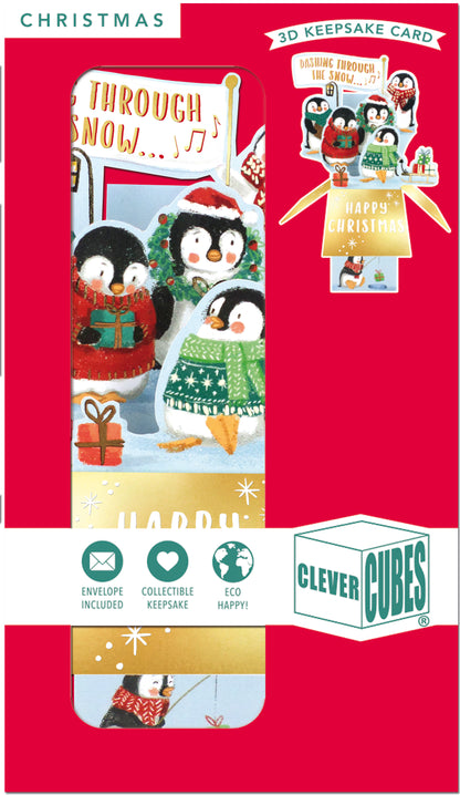 Clever Cubes Pop Up Happy Christmas Penguins Christmas Card 3D Xmas Card