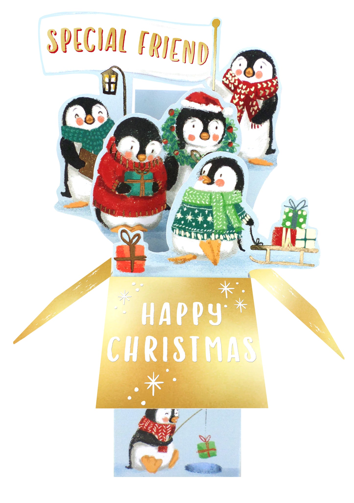 Clever Cubes Pop Up Special Friend Penguins Happy Christmas Card 3D Xmas Card