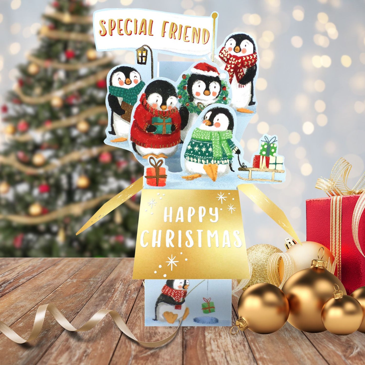 Clever Cubes Pop Up Special Friend Penguins Happy Christmas Card 3D Xmas Card