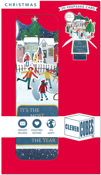Clever Cubes Pop Up Ice Skaters Skate-Tastic Fun Christmas Card 3D Xmas Card