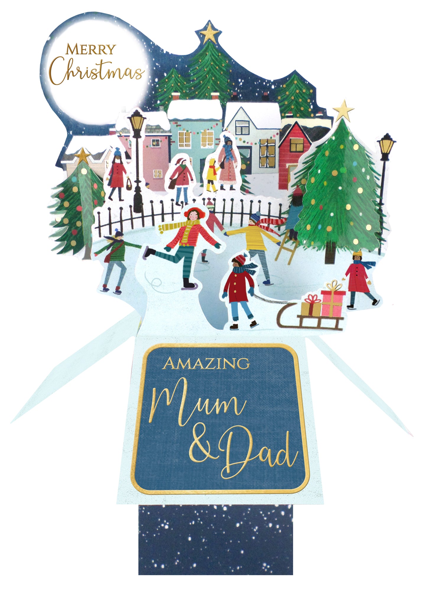 Clever Cubes Pop Up Amazing Mum & Dad Skating Fun Christmas Card 3D Xmas Card