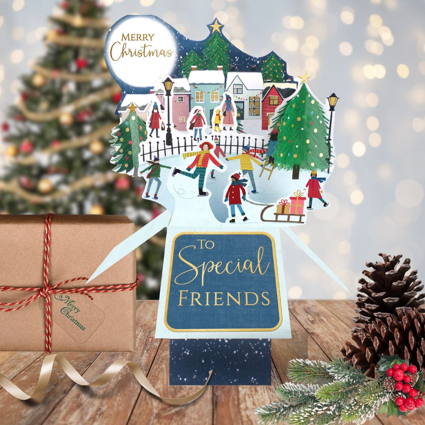 Clever Cubes Pop Up To Special Friends Fun Christmas Card 3D Xmas Card