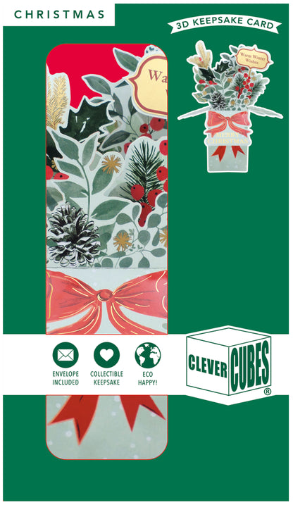 Clever Cubes Pop Up Warm Winter Wishes Floral Christmas Card 3D Xmas Card