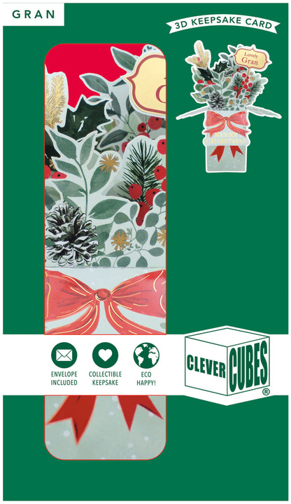 Clever Cubes Pop Up Lovely Gran Winter Foliage Christmas Card 3D Xmas Card