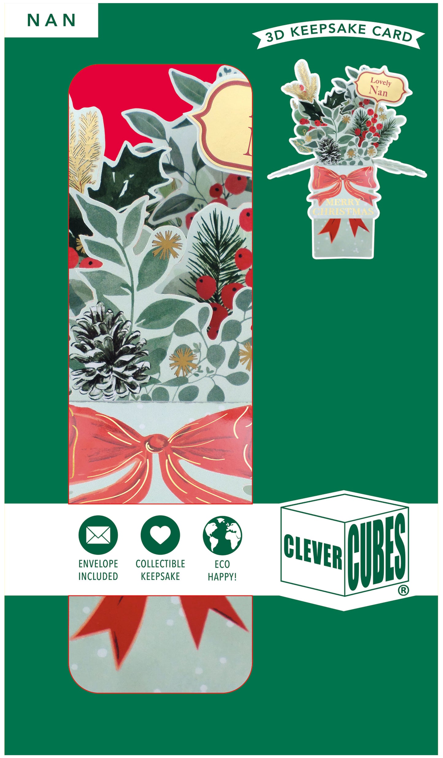Clever Cubes Pop Up Lovely Nan Winter Foliage Christmas Card 3D Xmas Card