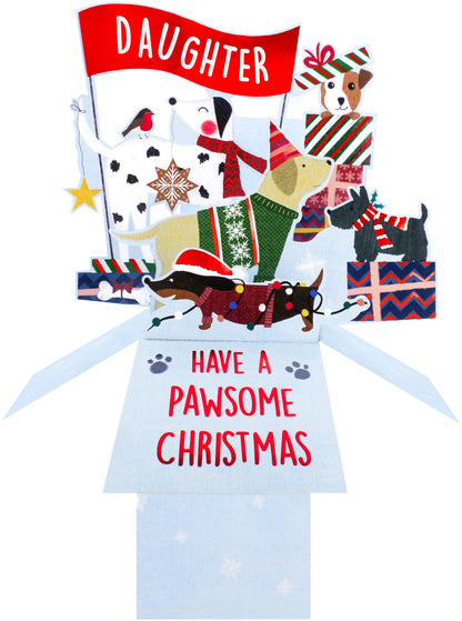 Clever Cubes Pop Up Daughter Pawsome Dogs Fun Christmas Card 3D Xmas Card