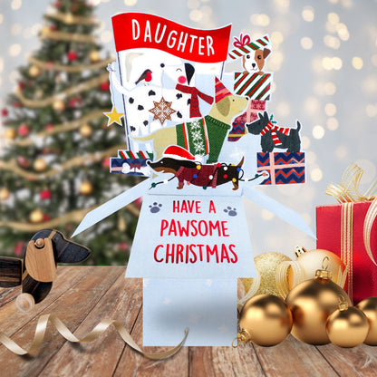 Clever Cubes Pop Up Daughter Pawsome Dogs Fun Christmas Card 3D Xmas Card