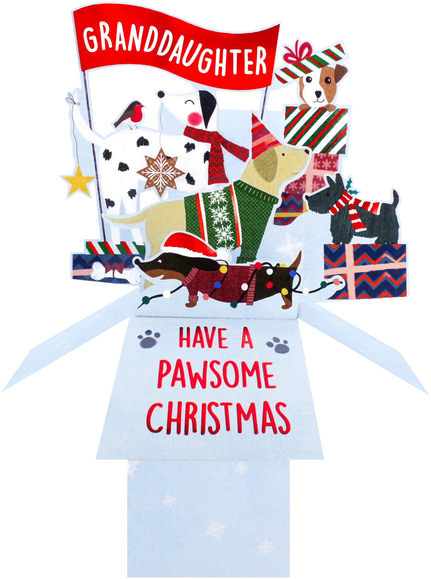 Clever Cubes Pop Up Granddaughter Pawsome Dogs Fun Christmas Card 3D Xmas Card