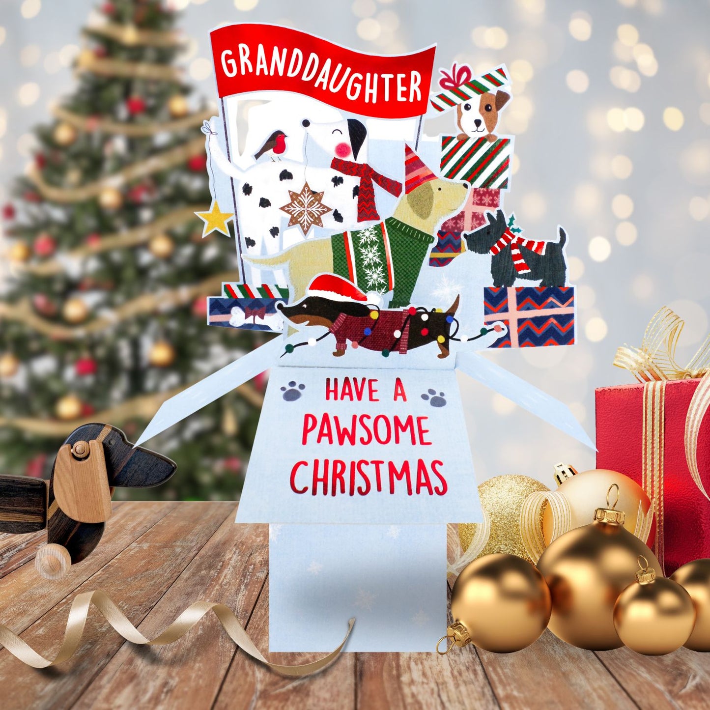 Clever Cubes Pop Up Granddaughter Pawsome Dogs Fun Christmas Card 3D Xmas Card