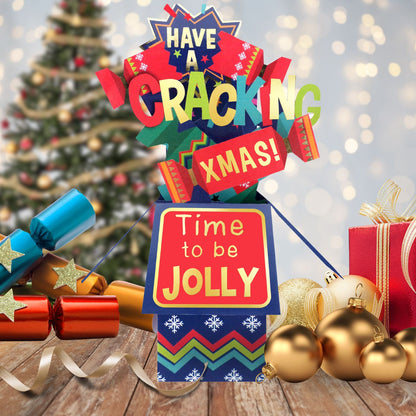 Clever Cubes Pop Up Have A Cracking Xmas! Christmas Card 3D Xmas Card