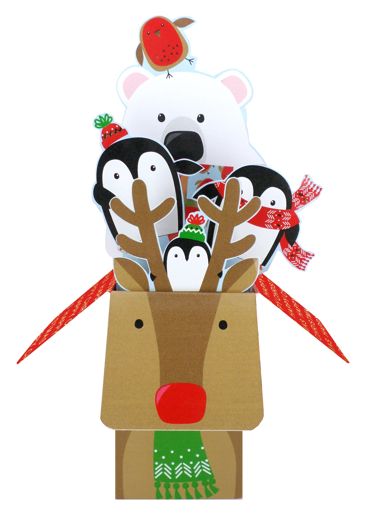 Clever Cubes Pop Up Reindeer, Bear & Penguins Fun Christmas Card 3D Xmas Card