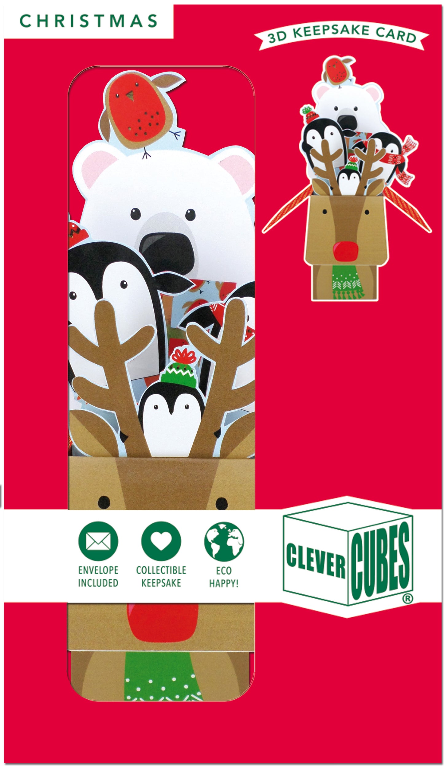 Clever Cubes Pop Up Reindeer, Bear & Penguins Fun Christmas Card 3D Xmas Card