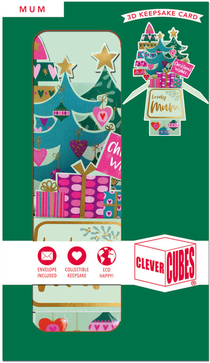 Clever Cubes Pop Up Lovely Mum Festive Trees Christmas Card 3D Xmas Card