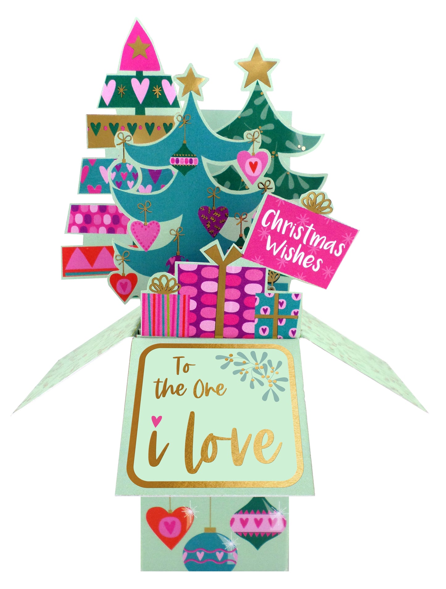 Clever Cubes Pop Up One I Love Festive Trees Christmas Card 3D Xmas Card
