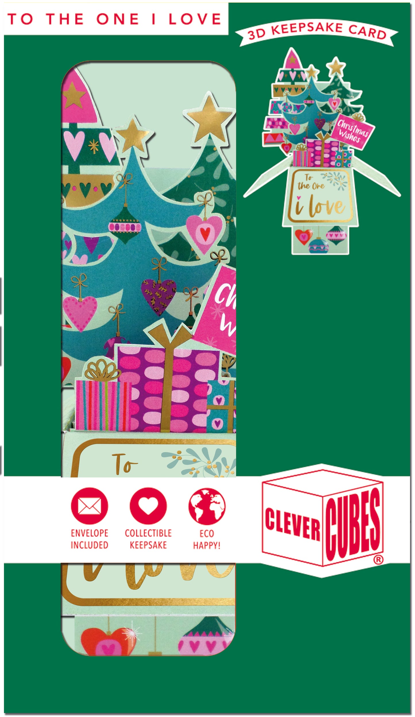 Clever Cubes Pop Up One I Love Festive Trees Christmas Card 3D Xmas Card