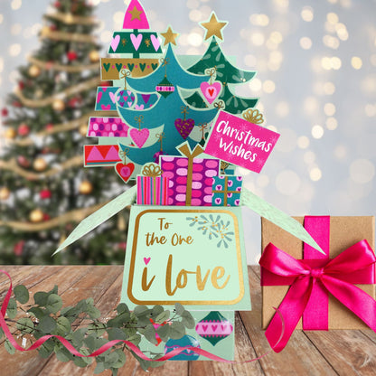 Clever Cubes Pop Up One I Love Festive Trees Christmas Card 3D Xmas Card