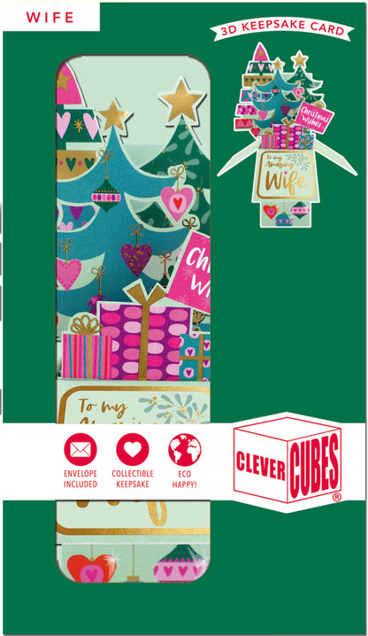 Clever Cubes Pop Up Amazing Wife Festive Trees Christmas Card 3D Xmas Card