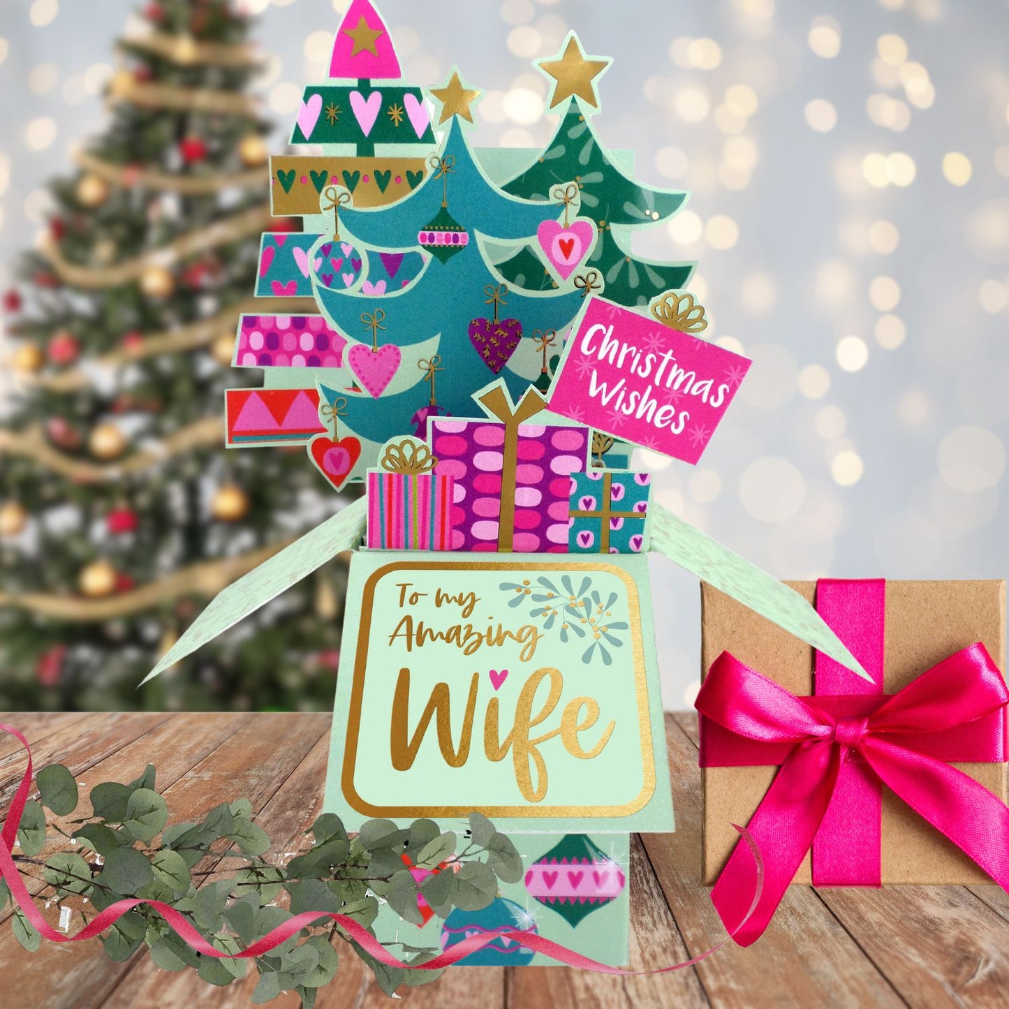 Clever Cubes Pop Up Amazing Wife Festive Trees Christmas Card 3D Xmas Card