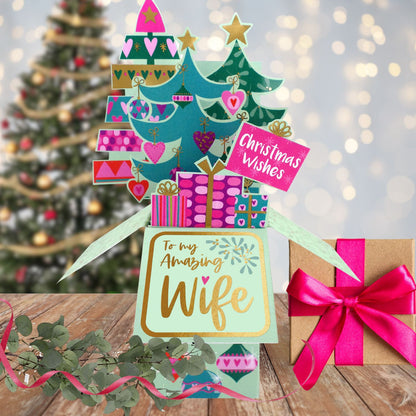 Clever Cubes Pop Up Amazing Wife Festive Trees Christmas Card 3D Xmas Card