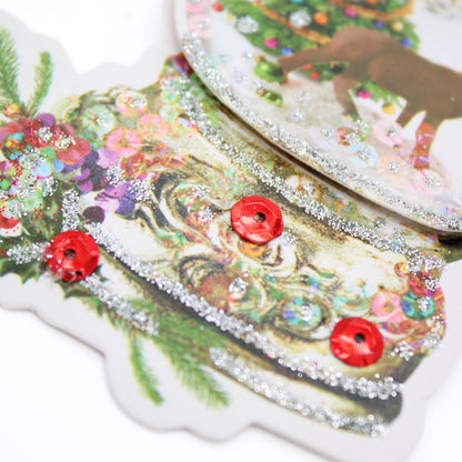 Pack Of 3 Christmas Toppers Stick-On Decorations Crafting  Snow Globe Design