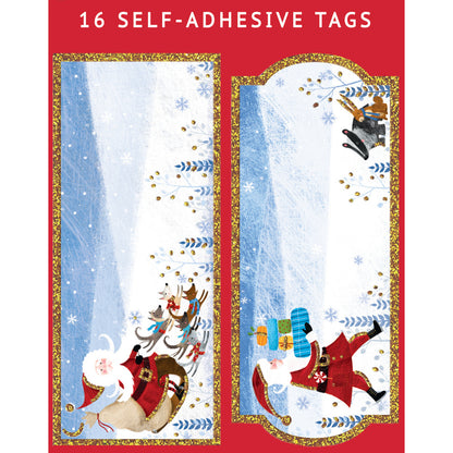 Pack Of 8 Christmas Self Adhesive Glitter Gift Tags Festive Santa Design