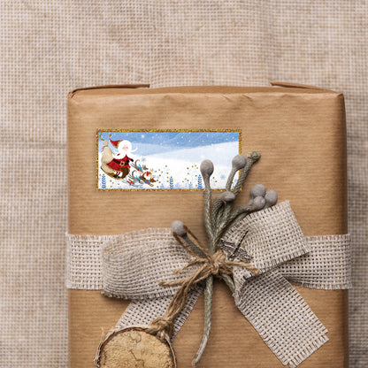 Pack Of 8 Christmas Self Adhesive Glitter Gift Tags Festive Santa Design