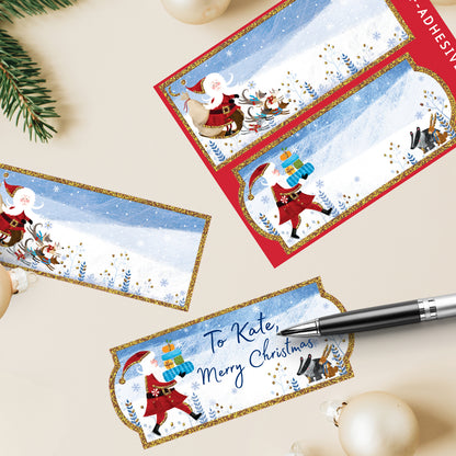 Pack Of 8 Christmas Self Adhesive Glitter Gift Tags Festive Santa Design
